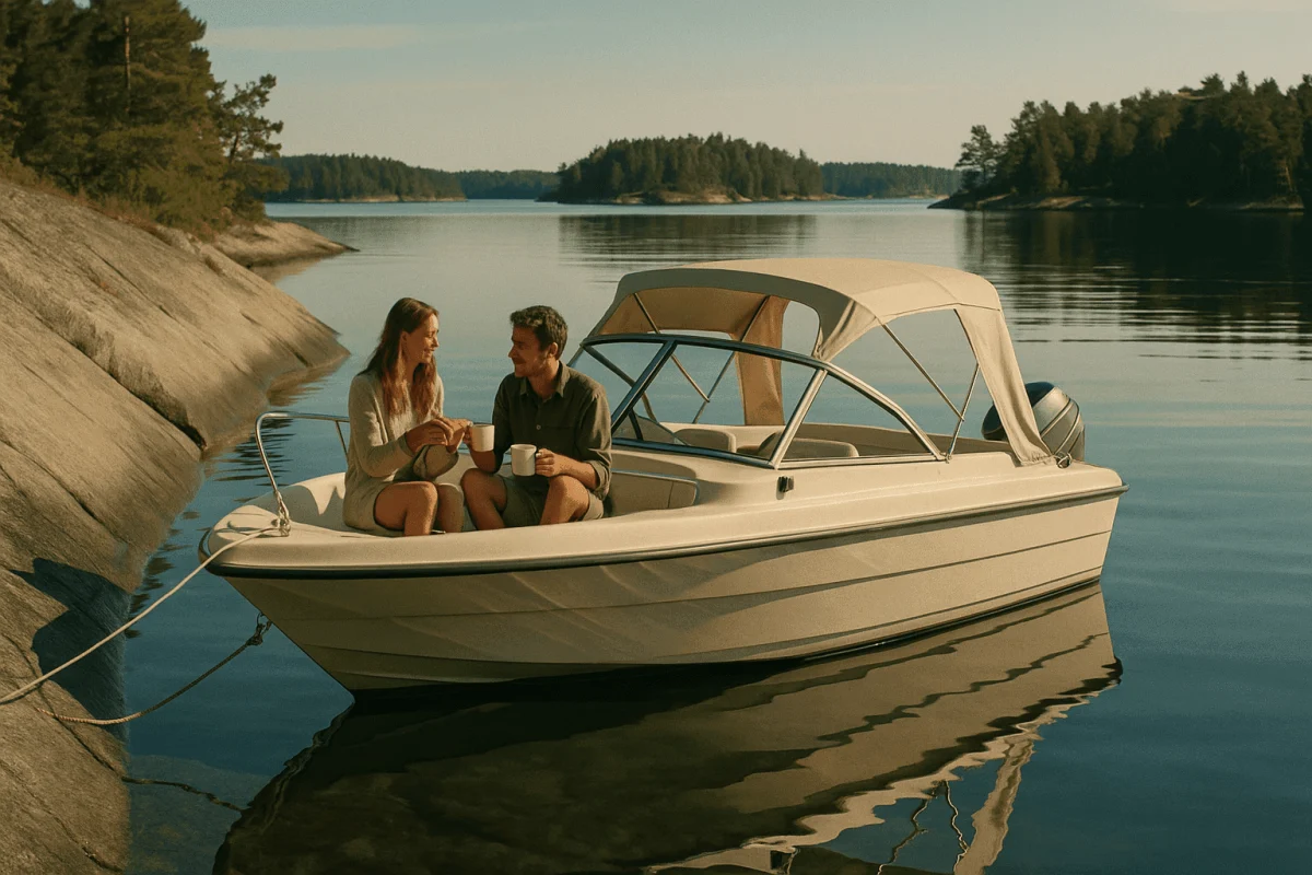 Par i motorbåt i skärgården